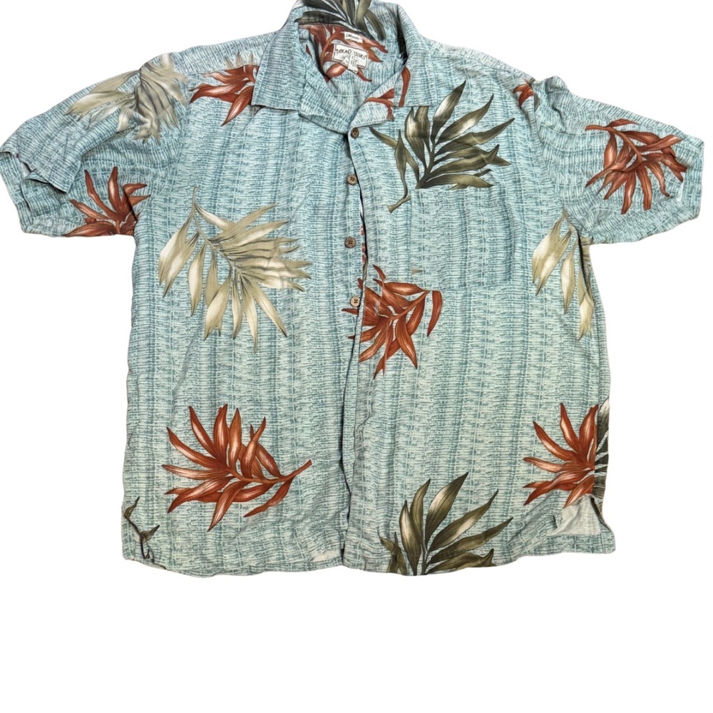 Resort Style Tropical Button Up Shirt Mens XL‎ Silk Blend Palm Print Island Wear - Picture 2 of 9